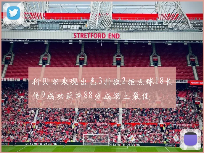 科贝尔表现出色3扑救2拒点球18长传9成功获评88分成场上最佳